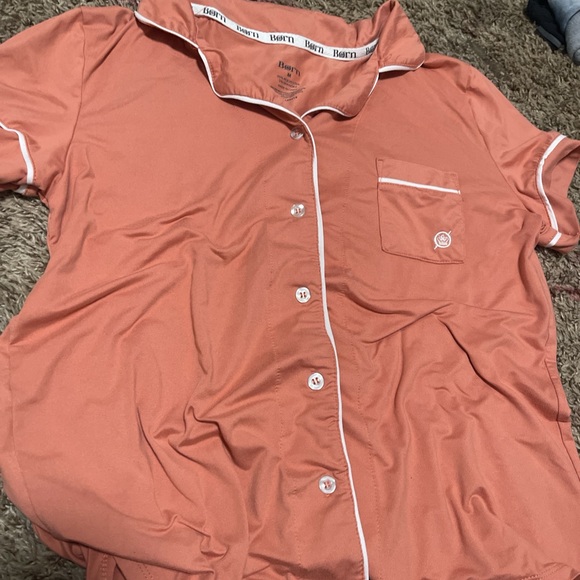 Born pajama set, comfy, spandex and polyester, stretchy, peachy colored - Picture 2 of 5